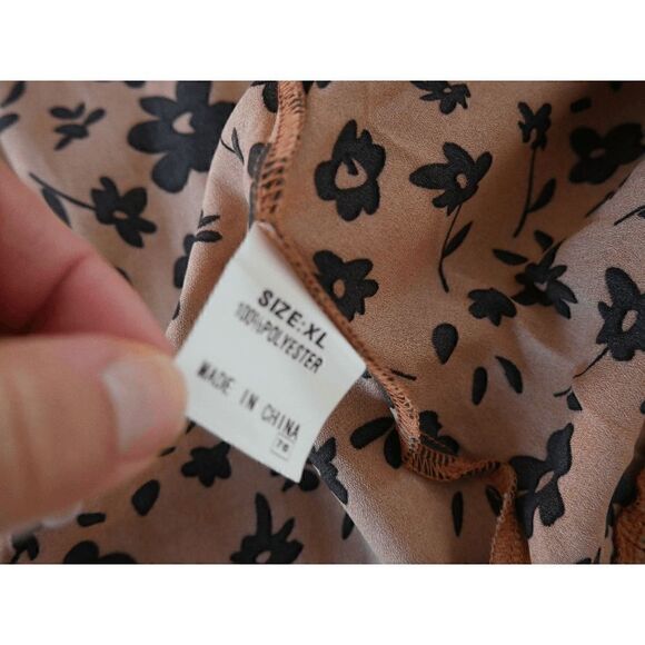 Women's Brown Wrap V Neck Floral Dress with Ruffles M #1656-A4 - Picture 9 of 9